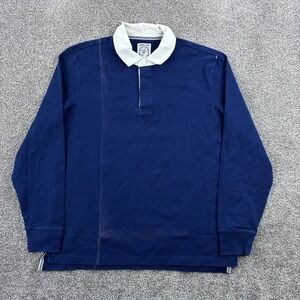 Vintage Lands End Rugby Shirt Mens Large Blue White Long Sleeve Climbing Collar